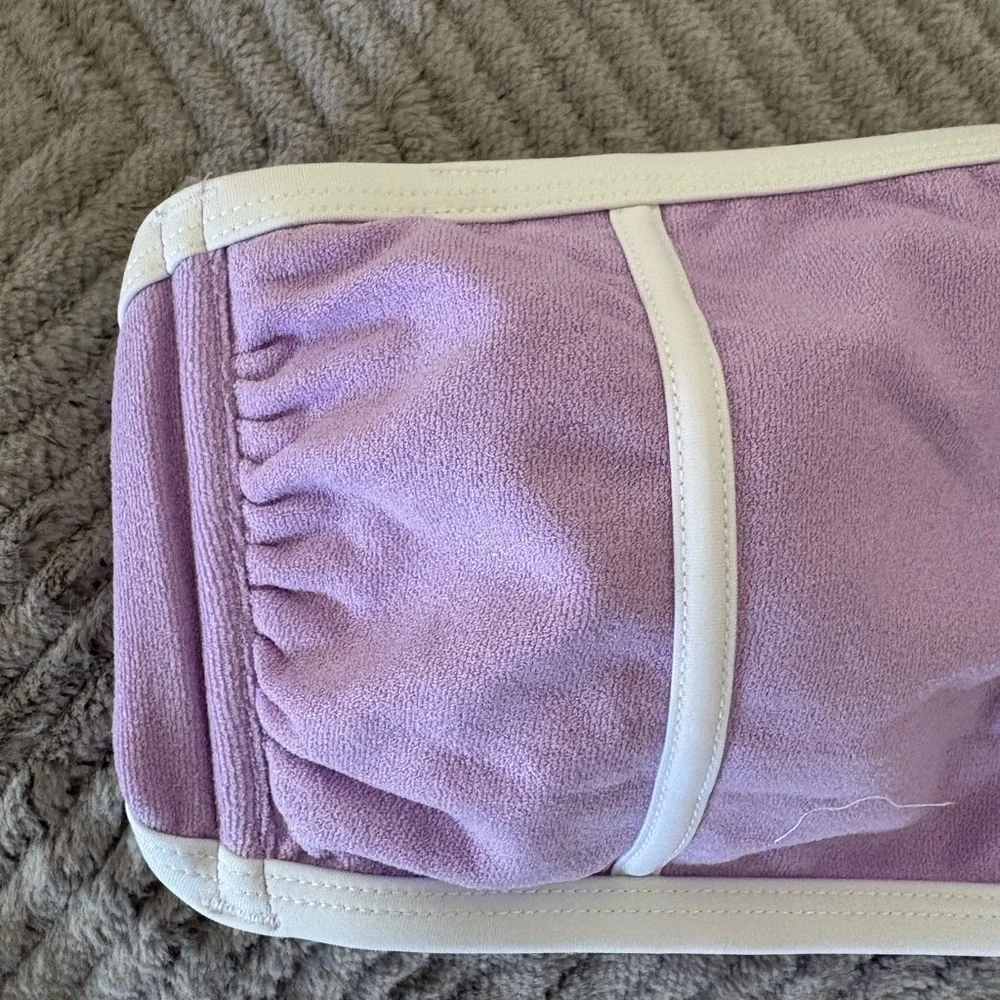 New Medium Kona Sol Purple Terry Textured Bandeau with Binding Bikini Top - Picture 6 of 13